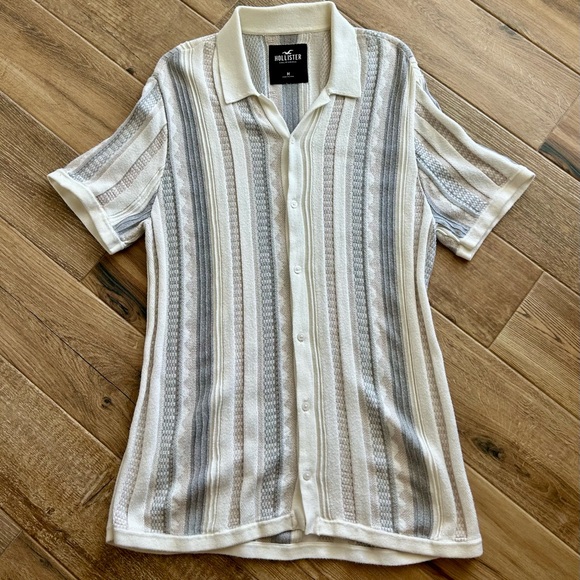 Hollister Striped Sweater Shirt Mens M  Button Down S/S Beachy Coastal R… - Picture 2 of 6
